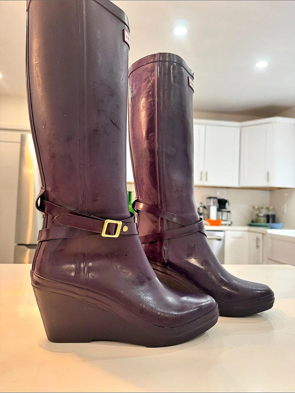 Hunter Andora Tall Wedge Rain Boots Purple๐๐ - Picture 4 of 16